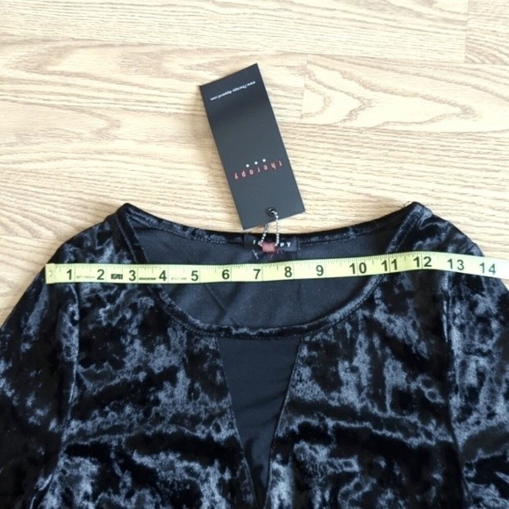 Goth Black Velvet Stretch Bodycon 3/4 Sleeve Mesh Crewneck Midi Dress Medium - Picture 6 of 8